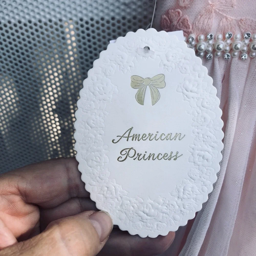 American Princess Light Pink Floral Pearl-Trim Tulle Dress
